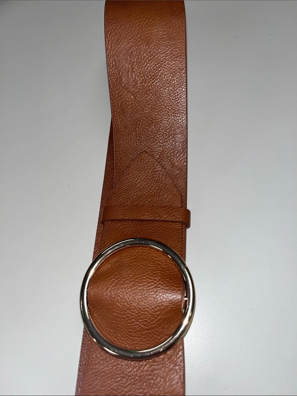 Source Unknown Brown Faux Leather Belt with Round Gold Buckle S/M
